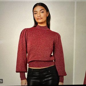 BCBG Mock Neck Sparkle Long Sleeve Sweater - Tibetan Sparkle